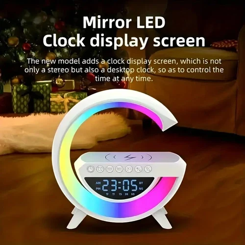 Large Smart Wireless Charger Alarm Night Light Lamp Bluetooth Speaker with UK - Picture 5 of 7
