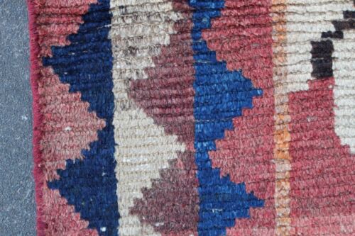 Vintage Worn Hand Made Traditional Oriental Wool Faded Pink Blue Rug 206x112cm - Picture 8 of 13