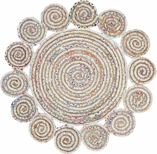 Round Handmade Rug Jute Natural Braided Rug Area Looks Rug 100% Natural - Picture 5 of 7