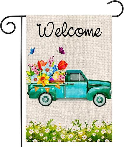 Spring Garden Flag Double Sided Welcome Banner Yard Flag Spring Summer Burlap Fl