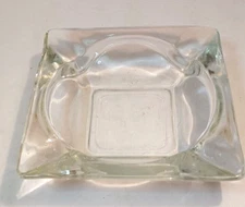 Vintage Heavy Clear Glass Square Cigarette Cigar Ashtray 4.5"