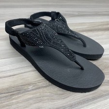 Skechers Sandals Womens 7 Meditation New Moon Slingback Black Sequin SN 32919