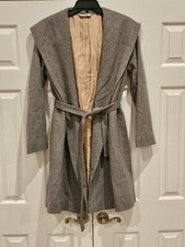 Fleurette 100% Wool Hooded Belted Wrap Coat Women's Size 8 Gray