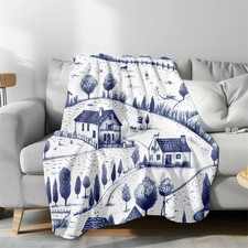 French Country Toile Velveteen Blanket Vintage Floral Home Decor