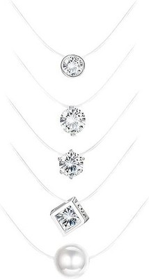5Pcs Transparent Fishing Line Necklace Solitaire Dazzling Zircon Clear Pearl Cho