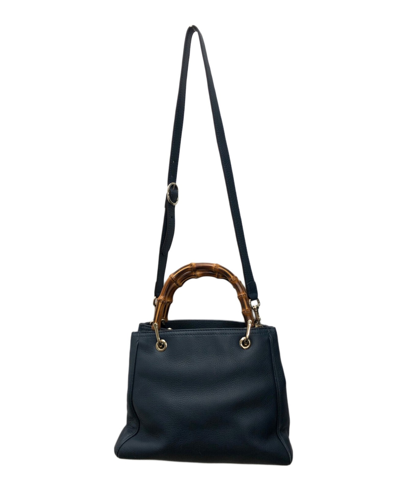 Gucci Bamboo Shopper Small Bag Navy Leather 336032 2Way Handbag SN2568 thumbnail 3