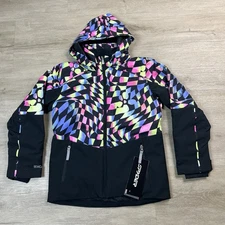 Spyder Conquer Jacket Ski Snow Full Zip Hooded Geometric Girls Youth Size 14 NWT