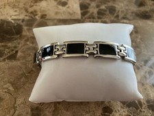 Stainless Steel Dual Black Carbon/Sliver Tone Unisex Bracelet Approx 9.5