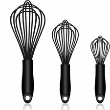 Silicone Balloon Whisk Non Stick Stainless Steel Kitchen Baking Egg Whisk 3 Set