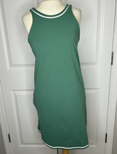 Vuori Green Solid Shift Short Dress Sleeveless Crew Neck Pockets Logo S