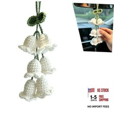 Crochet Flower Car Mirror Hanging Accessories, Handmade Knitted Lily 1 PC White
