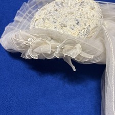 vintage woman's wedding Cowboy hat with pearls lace and veil 70s 80s 2 Layer