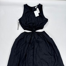 Faithfull The Brand Womens Zeta Midi Dress XL Black Linen Cutout Knot Minimalist