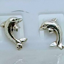 Sterling Silver 925 Dolphin Stud Earrings Small Polished Marine Animal Jewelry