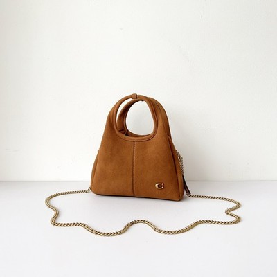 Coach Mini Lana Bag Brown Suede Leather Chain Crossbody Handbag C