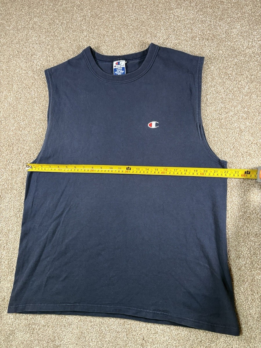 Vintage Champion Logo Tank Top Men Large Navy Blue 100