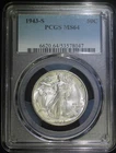 1943 S Walking Liberty Silver Half Dollar PCGS MS64 Lustrous Coin