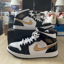 Nike Air Jordan 1 Mid SE Patent Black Gold Medal Size : UK10 US11 EU45