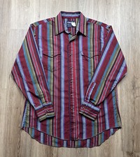VINTAGE Wrangler Cowboy Cut Striped Rockabilly Snap Shirt Size Large Multicolor