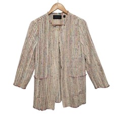 Carlisle Boucle Tweed Blazer Womens Size 8 Fringe Trim Jacket