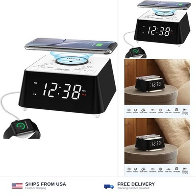 iTOMA Wireless Charging Alarm Clock Radio with Bluetooth Speaker, Bedside FM ...