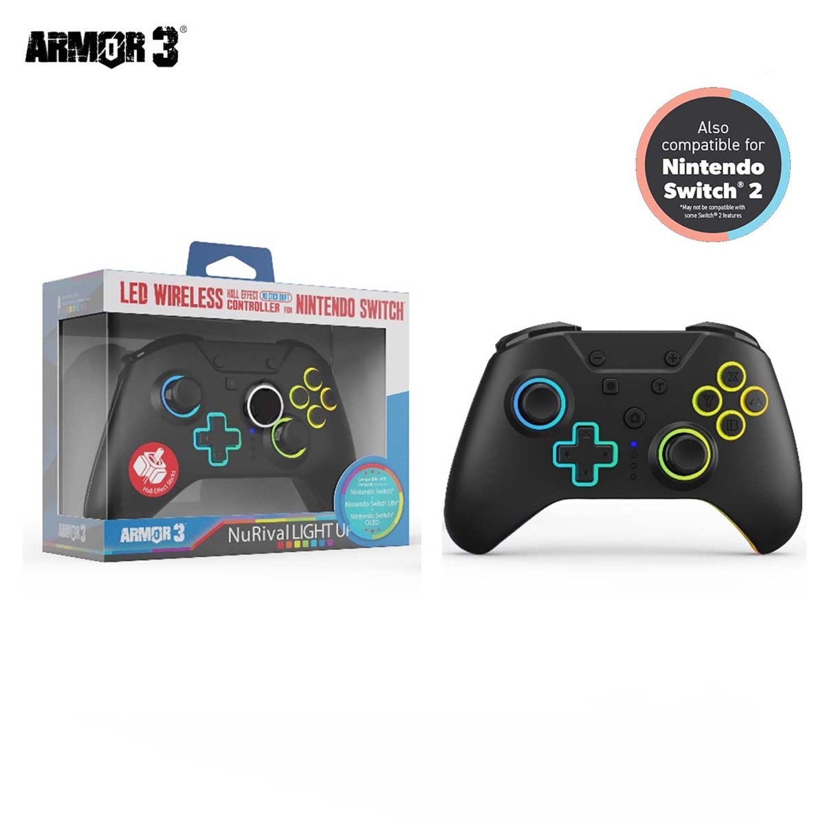 Armor3 NuRival Wireless Hall Effect Stick Controller Black - Nintendo Switch