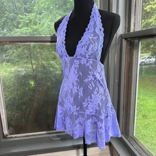 Victoria's Secret Lavender Lace Halter Mini Dress Lingerie Size M - Picture 2 of 5