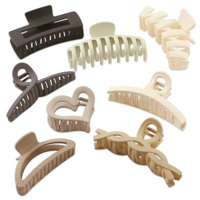 Hair Claw Clips Set, 8 Pack, Double 1 Count (Pack of 8), Beige, Brown, Gray
