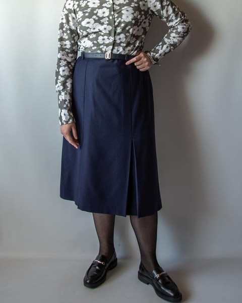 Women DAKS Skirt Navy Wool XL