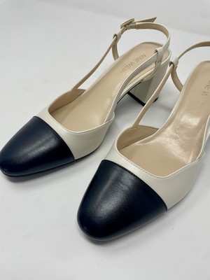 Nine West Unda Women's Block Heel Slingback Dress Pump Sz 8 Beige & Black