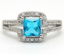 2CT Blue Topaz White Topaz 925 Solid Sterling Silver Ring Sz 8 UB3-9