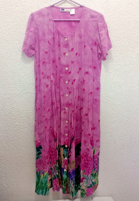 La Cera Vintage Floral Button Up Maxi Dress Sz M Lavender Purple Lightweight 