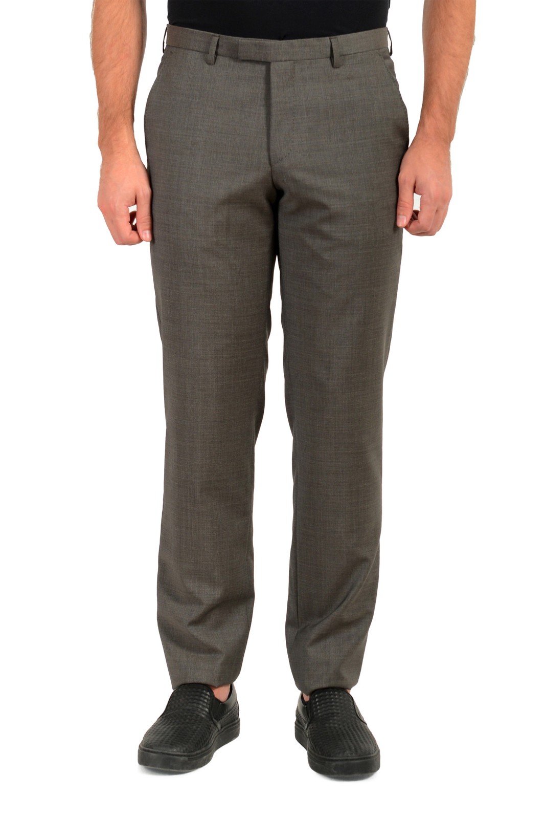 Мужские брюки Hugo Boss Leenon 187375 серого цвета из 100 шерсти с плоской подошвой спереди 14990₽