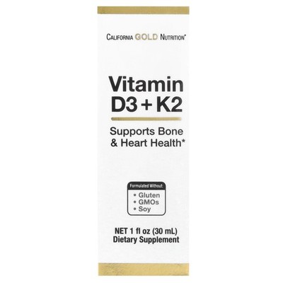 California Gold Nutrition, Vitamin D3 + K2 als MK4, 25 mcg (1.000 IU), 30 ml