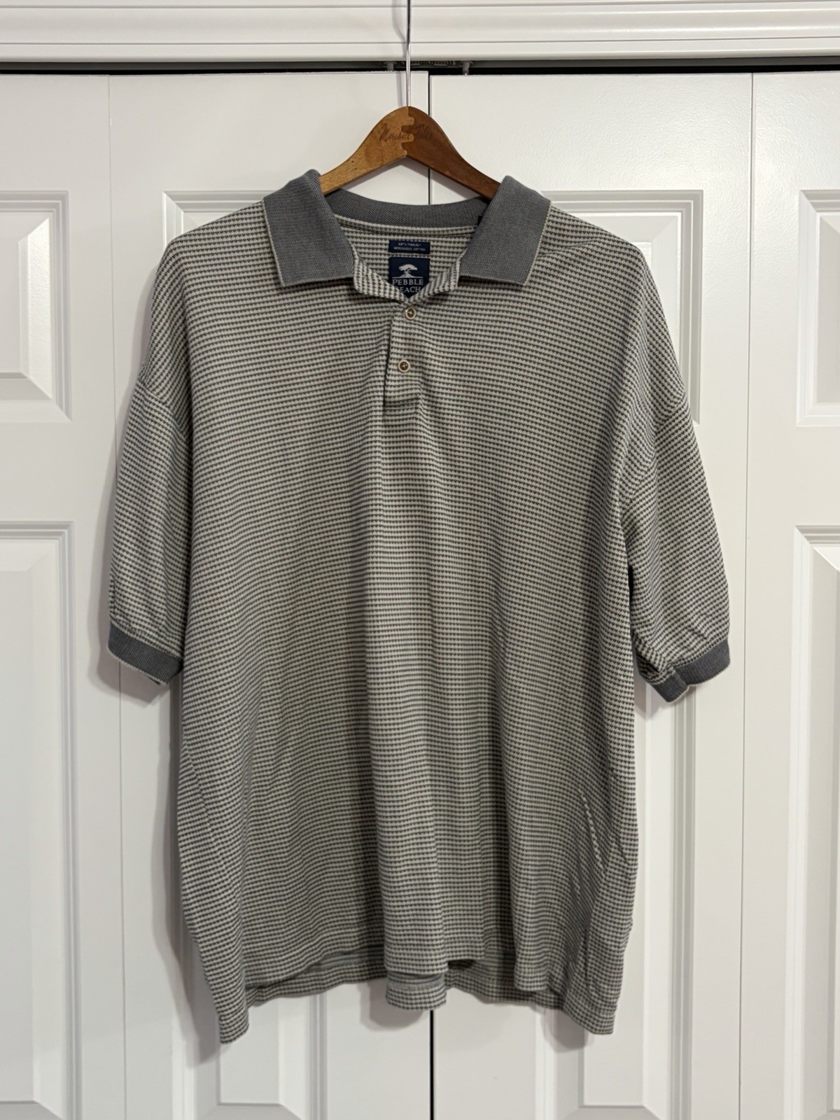 Vintage Pebble Beach Golf Polo Mens Gray Short Sleeve sz XL