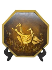 Vintage Rustic Farmhouse Duck Wall Hanging Octagon Wooden Art Panel 8.75 Country