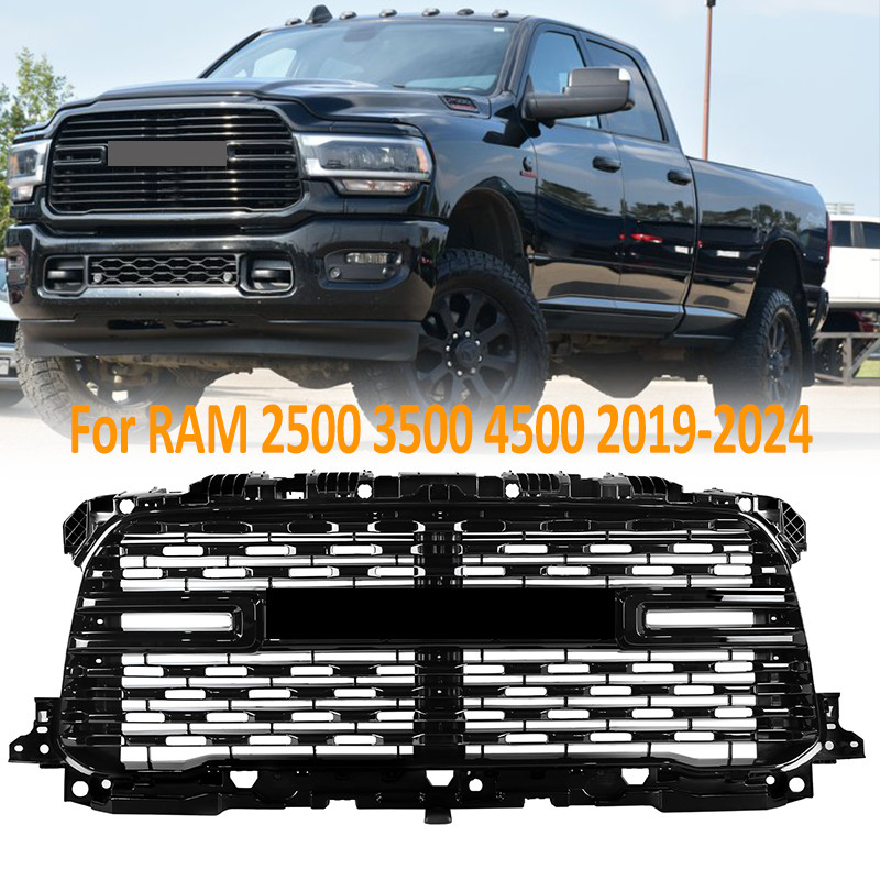 Gloss Black Front Bumper Upper Grille For 2019-2024 RAM 2500 3500 4500 Big Horn