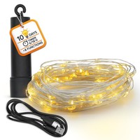 Akku Draht Lichterkette Warmweiß - 100 LED - Weihnachten Garten Deko Beleuchtung