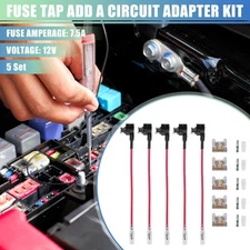 5 Set Car Fuse Tap and Circuit Adapters w/ 7.5A Low Profile Mini Blade Fuses