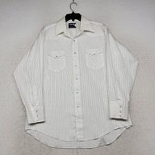 Vintage Wrangler Shirt Mens 16.5-33 White Western Pearl Snap Cowboy Cut Longtail