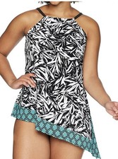 Coastal Blue Womens Asymmetric Tankini Top Swimwear, Multi, L 12-14 