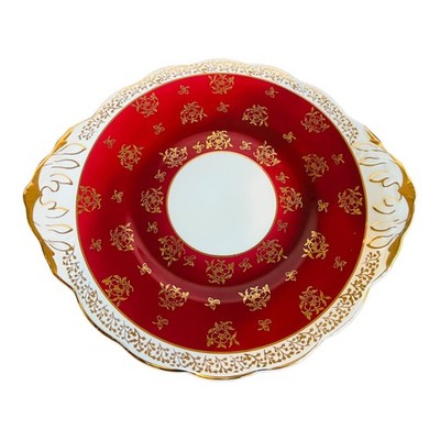 Vintage Salisbury Bone China Teller mit Henkeln rot & gold floral rund 23 cm