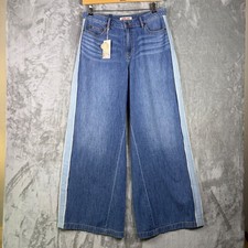 NWT Johnny Was Wide Leg Jean Size 30 Boho Denim Blue Pants Blanket Stitch