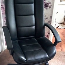 Black Executive Faux Leather Office Chair, Swivel High Back, Padded Arms