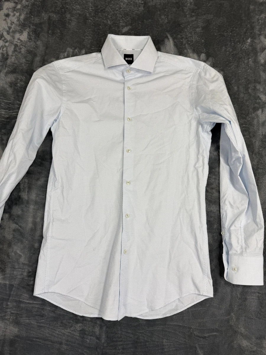 slim fit dress slacks BOSS Men's Slim-Fit Shirt in Easy-Iron Stretch-Cotton Poplin in Dark B –  J&Z Couture main image 0