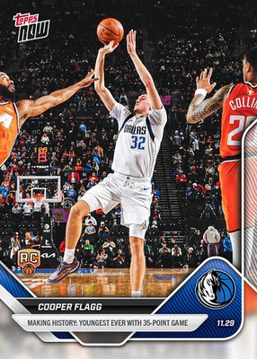 Cooper Flagg RC Youngest 35 Point Game 2025-26 NBA Topps NOW Card