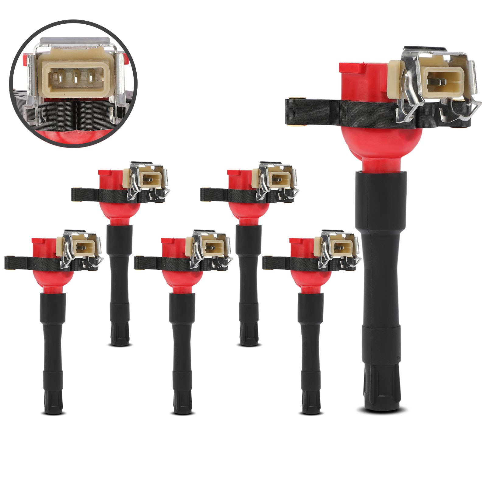 A Set of 6 Red Ignition Coil for BMW 320i X5 528i 530i Land Rover Rolls-Royce