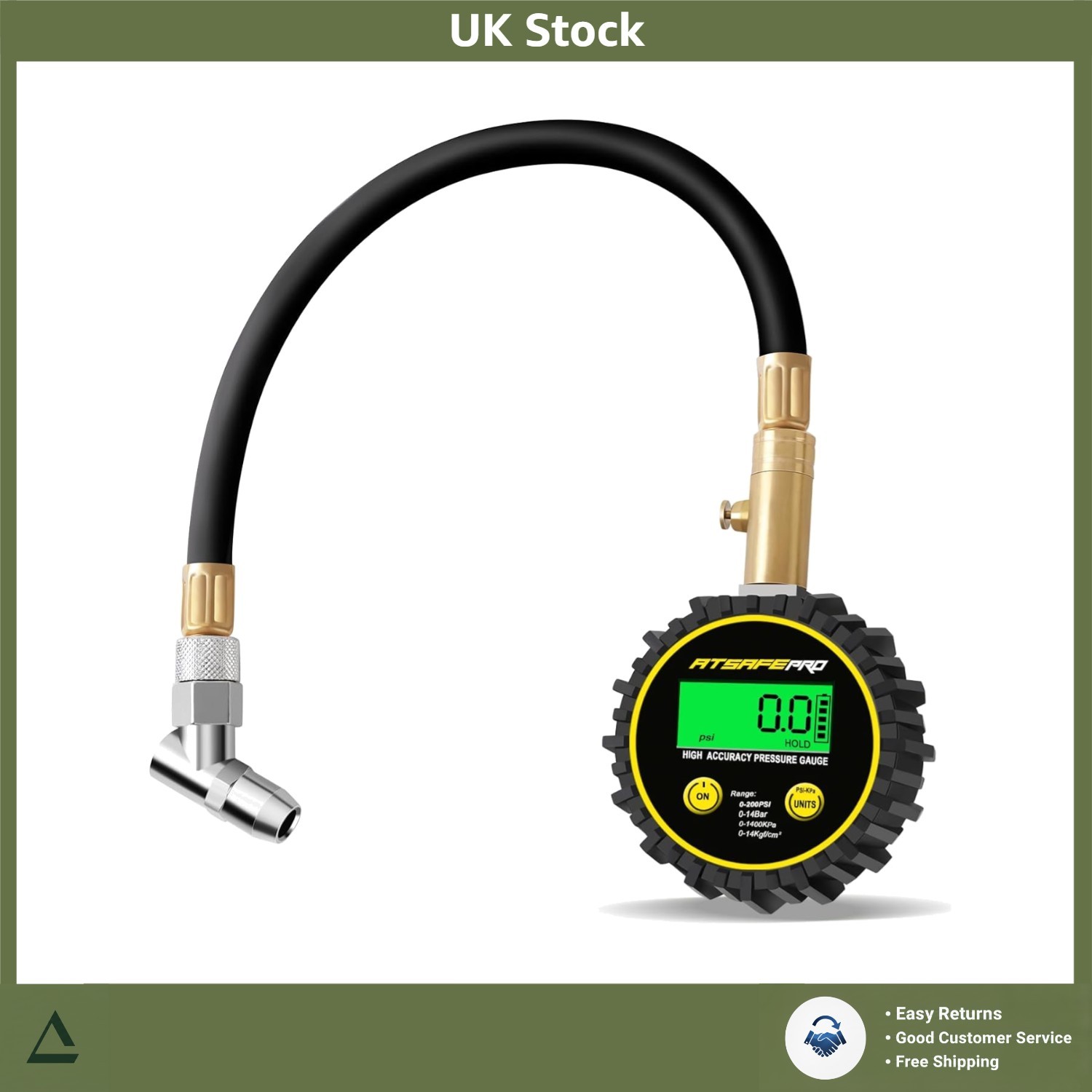 Accurate Digital Tire Pressure Gauge 200 PSI with Flexible Hose LCD Display