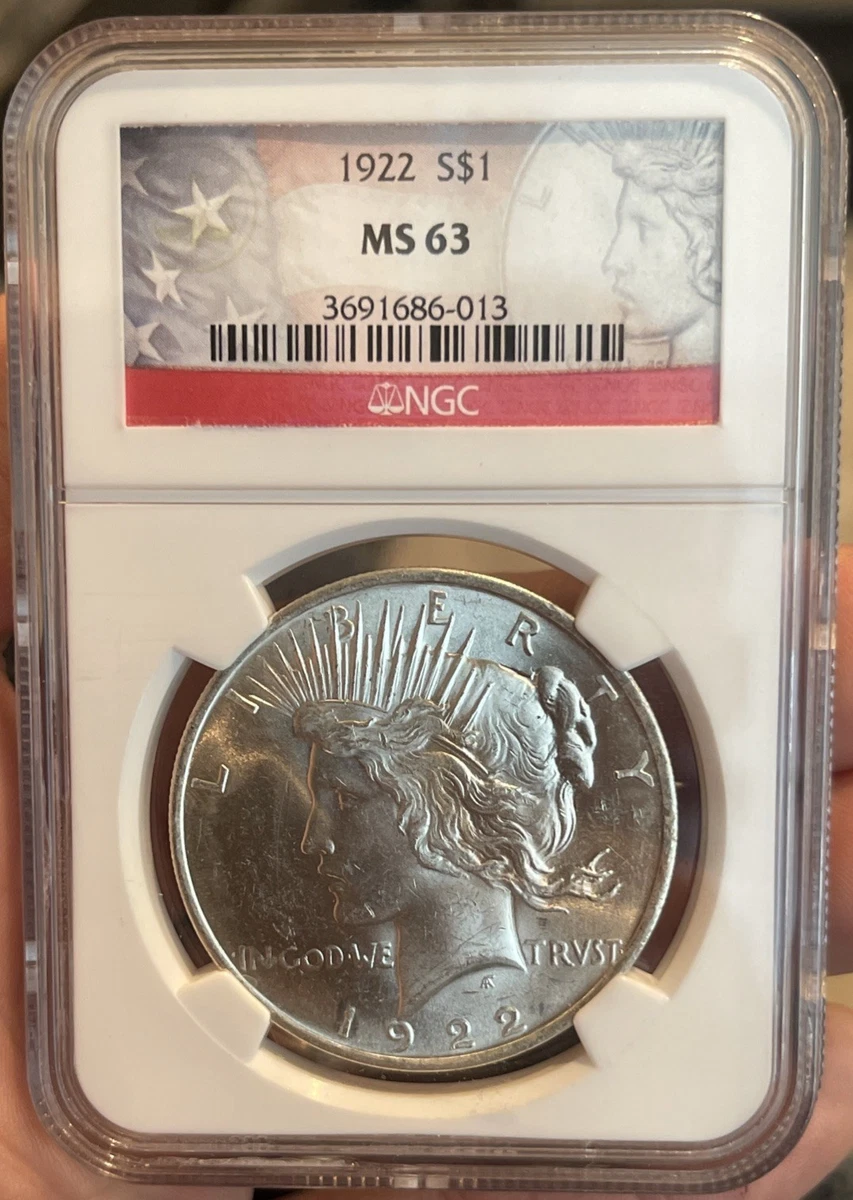 1922年 ピースダラーPCGS MS63 $1 1922 $1 Peace Dollar PCGS MS 63 Uncirculated Gold CAC Sticker