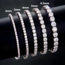 US Tennis Bracelet SOLID 925 Sterling Silver MOISSANITE Passes Tester 2-6.5mm